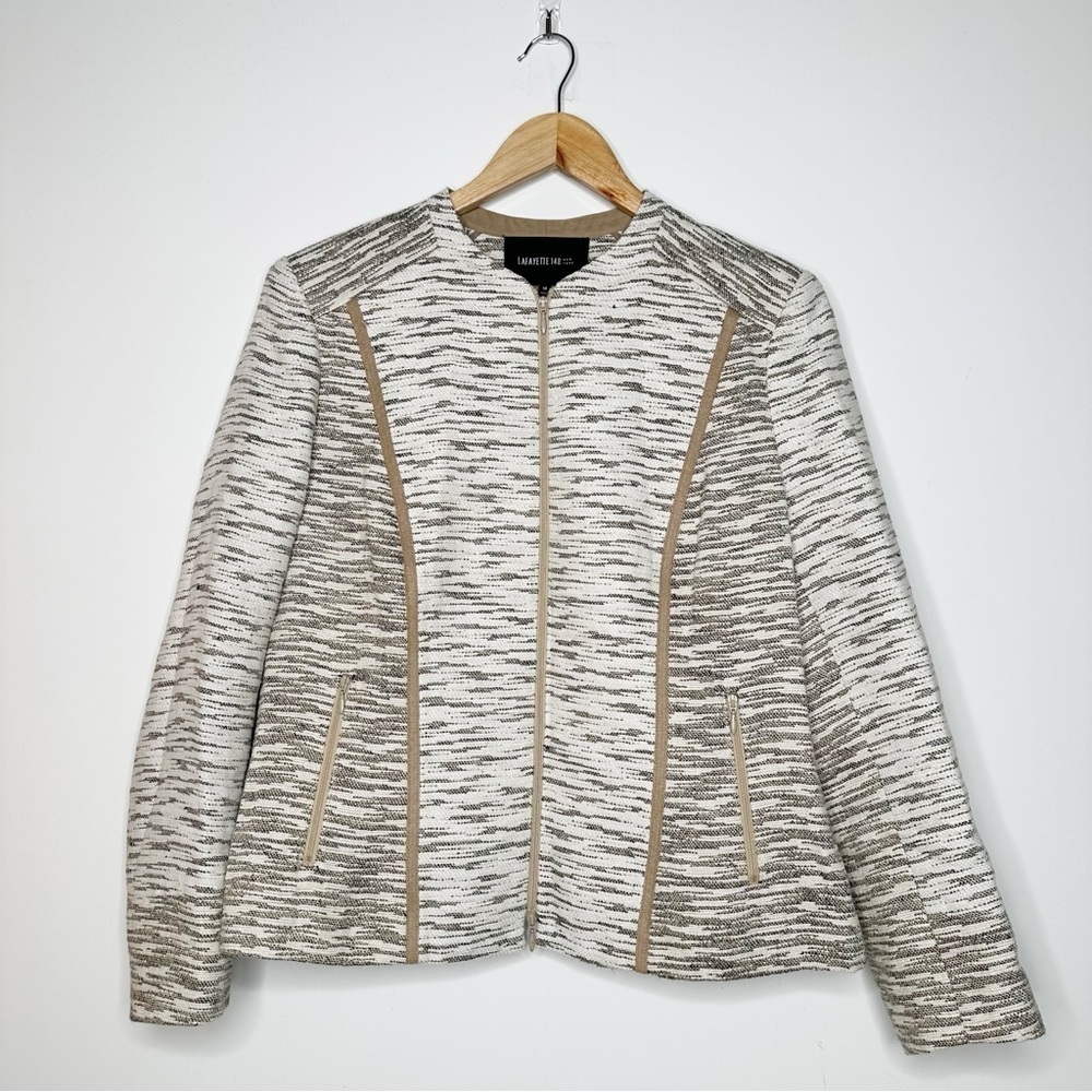 Lafayette 148 New York Beige Linen Blend Zip Up Blazer Size 14